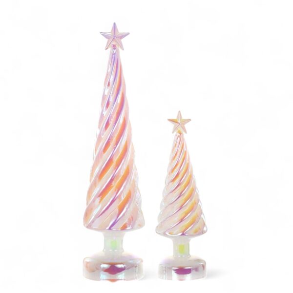 Set of 2 - Retro Lighted Iridescent Glass Trees - Pearl White