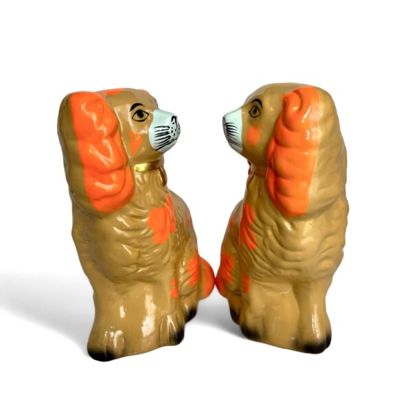 A Pair of Neon Orange Staffordshire Spaniel Statues - Image 2