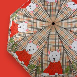 West Highland terrier on Plaid Umbrella