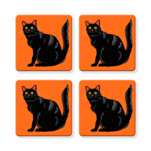 Set of 4 MDF Coasters - Hello Black Cat