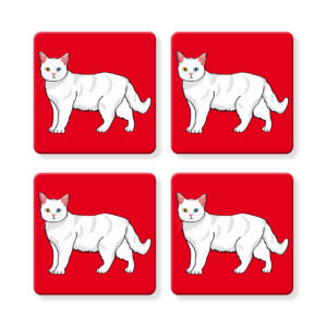 Set of 4 MDF Coasters - Hello White Cat