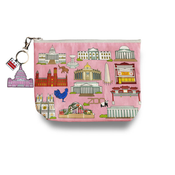 Washington DC Neighborhood Landmarks Pink Toiletry Pouch with Keychain Charm 
