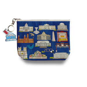 Washington DC Neighborhood Landmarks Blue Toiletry Pouch with Keychain Charm 
