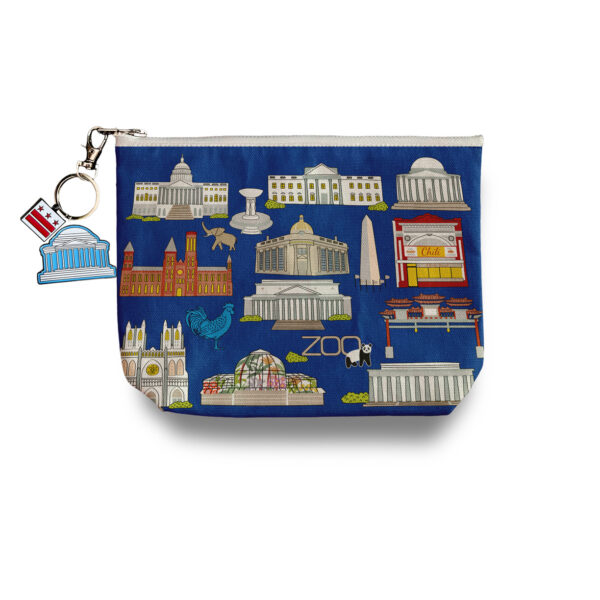 Washington DC Neighborhood Landmarks Blue Toiletry Pouch with Keychain Charm 