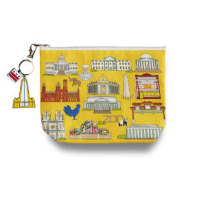 Washington DC Neighborhood Landmarks Yellow Toiletry Pouch with Keychain Charm 