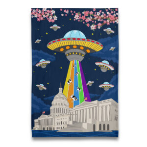 UFOs over US Capitol Washington DC Tea Towel