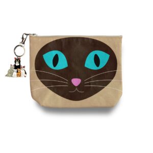 Siamese Cat Toiletry Pouch with Keychain Charm 