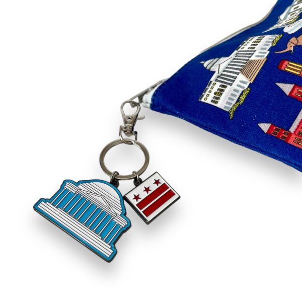 Washington DC Neighborhood Landmarks Blue Toiletry Pouch with Keychain Charm  - Image 2
