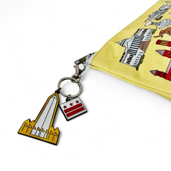 Washington DC Neighborhood Landmarks Yellow Toiletry Pouch with Keychain Charm  - Image 2