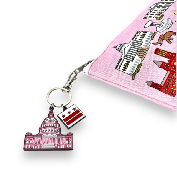 Washington DC Neighborhood Landmarks Pink Toiletry Pouch with Keychain Charm  - Image 2