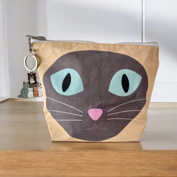 Siamese Cat Toiletry Pouch with Keychain Charm  - Image 3