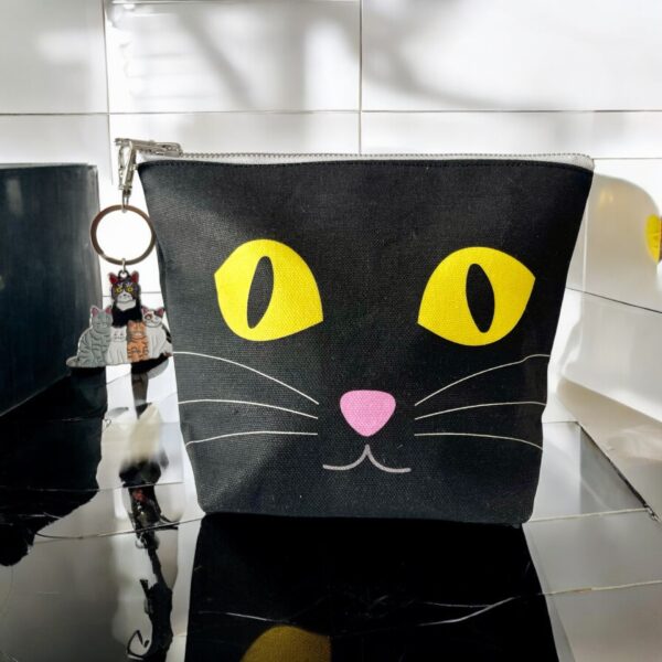 Black Cat Toiletry Pouch with Keychain Charm  - Image 3