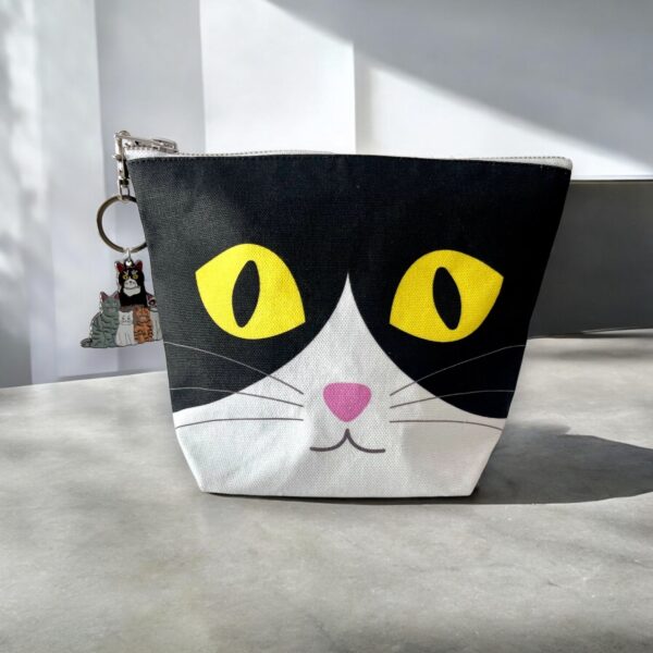 Tuxedo Cat Toiletry Pouch with Keychain Charm  - Image 3