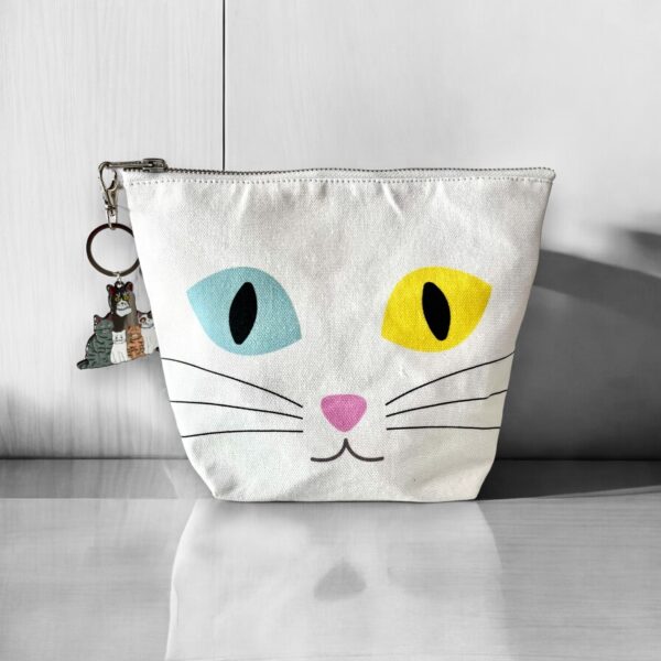 White Cat Toiletry Pouch with Keychain Charm  - Image 3