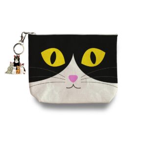 Tuxedo Cat Toiletry Pouch with Keychain Charm 