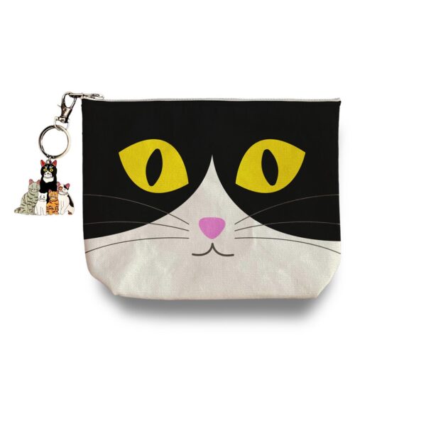 Tuxedo Cat Toiletry Pouch with Keychain Charm 