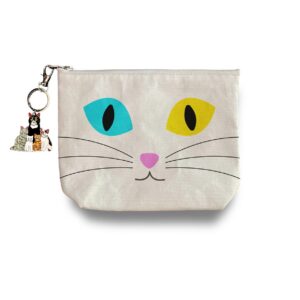 White Cat Toiletry Pouch with Keychain Charm 
