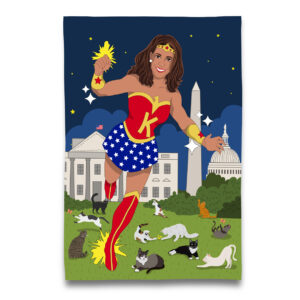 Kamala Harris - Childless Wonder Woman with Cats Tea Towel