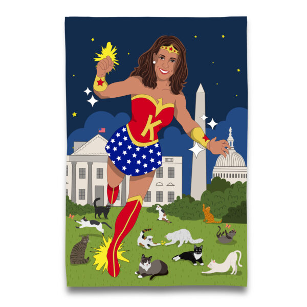 Kamala Harris - Childless Wonder Woman with Cats Tea Towel