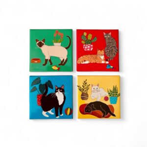 Set of 4 Assortment Fridge Magnets- Living with Cats