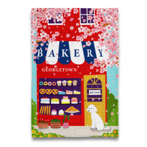 White Puppy Dog at Georgetown Bakery Tea Towel