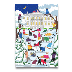 Kitty Cats in the Snow at the White House Washington DC Tea Towel