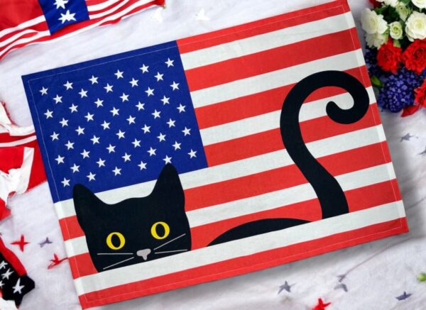 Black Kitty Cat USA Tea Towel - Image 2