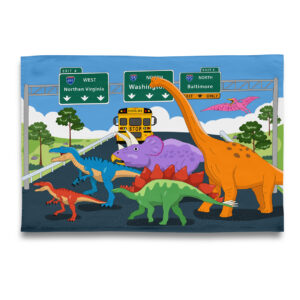 Dinosaur Crossing DC Highway Tea Towel