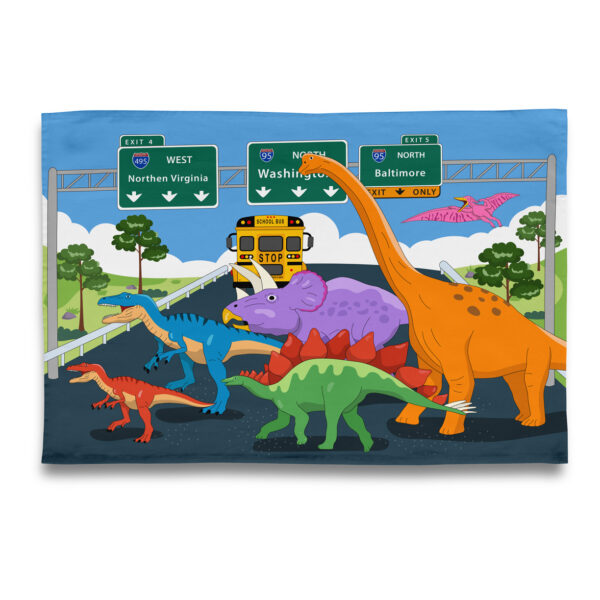 Dinosaur Crossing DC Highway Tea Towel