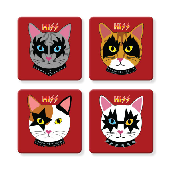 Set of 4 MDF Coasters - Variety Pack: Hissing HISS Cat