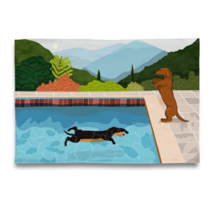 Museum Collection: Pool with Two Dachshunds Tea Towel