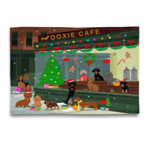 Museum Collection: Holiday Time at Doxie Cafe Tea Towel