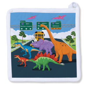 Dinosaur and T-Rex Crossing Washington DC Highway Potholder