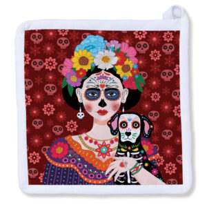 Frida Kahlo with Dog - Day of the Death Potholder