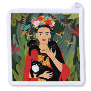 Frida Kahlo with Three Black Cats Potholder