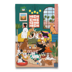 Mid Century Modern House of Puppy Dogs Tea Towel