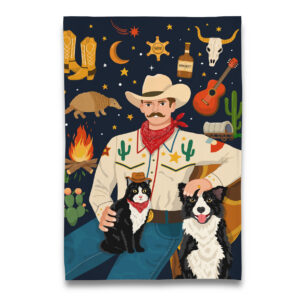 Lone Star Cowboy with Tuxedo Cat and Border Collie Tea Towel