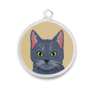 Modern Blue Russian Kitty Cat Round Potholder / Hot Pad