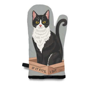 Tuxedo Black & White Kitty Cat: If It Fits, I Sit Oven Mitt