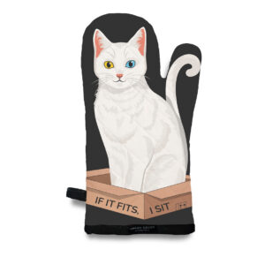 White Kitty Cat: If It Fits, I Sit Oven Mitt