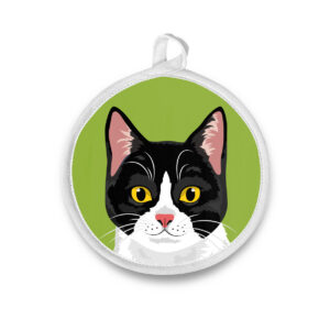 Modern Tuxedo Black & White Kitty Cat Round Potholder / Hot Pad