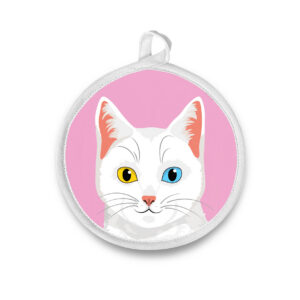 Modern White Kitty Cat Round Potholder / Hot Pad