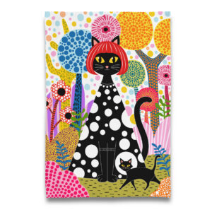 Museum Collection: Yayoi Kusama inspired- Retro Black Kitty Cat KusaMEOW Tea Towel