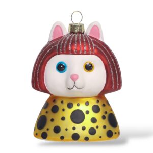 Naked Decor Exclusive- Museum Collection: Amazing Yayoi Kusameow - White Kitty Cat Glass Ornament